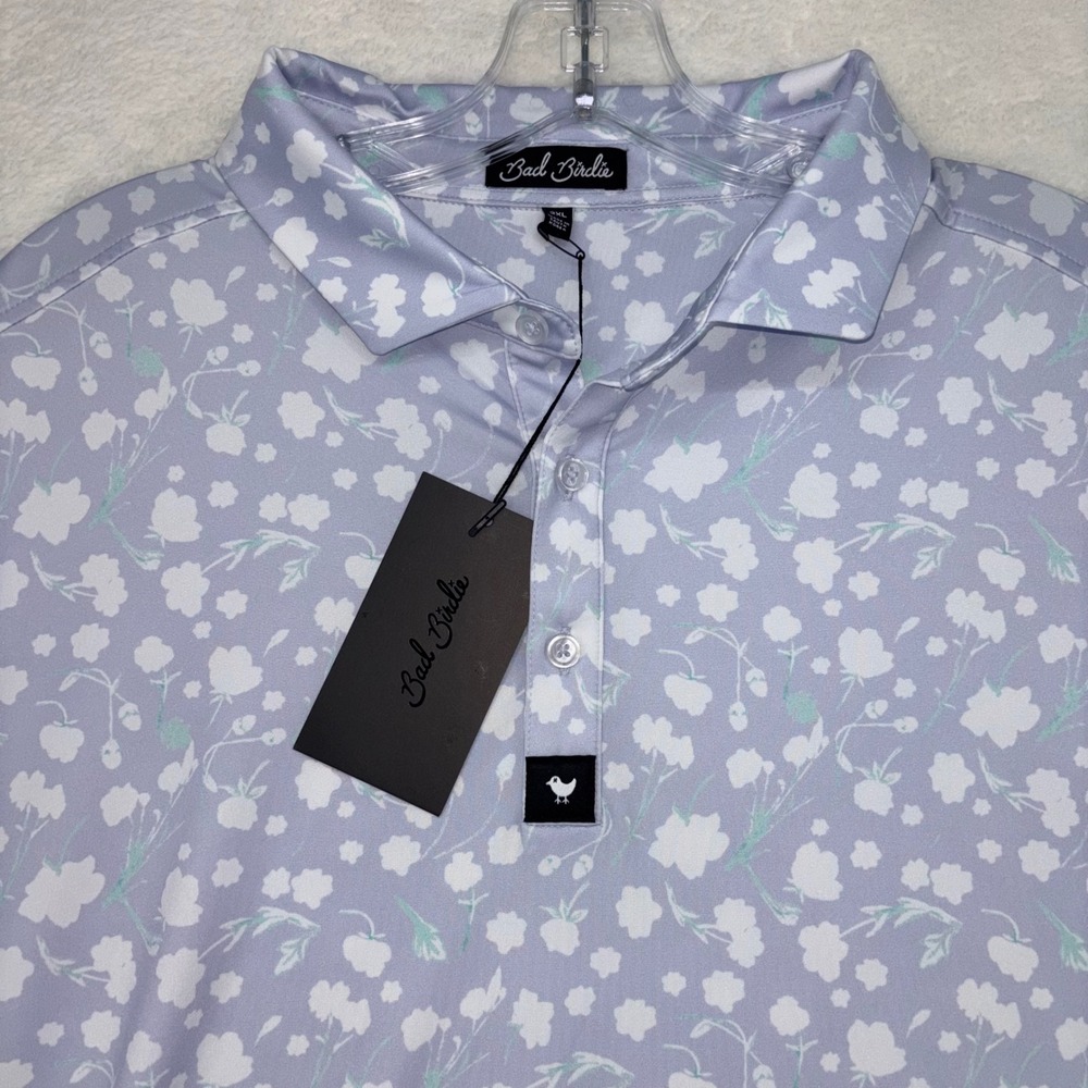 Bad Birdie Mens 2XL Floral Golf Polo Shirt Purple White SS25FI-BBP001-165 NEW - Picture 8 of 10